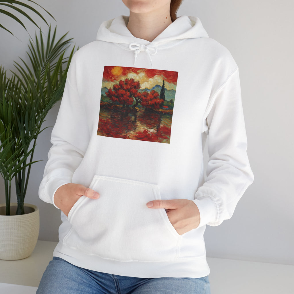 Artistic Landscape Hoodie - Cozy Heavy Blend Sweatshirt with Vibrant Nature Design