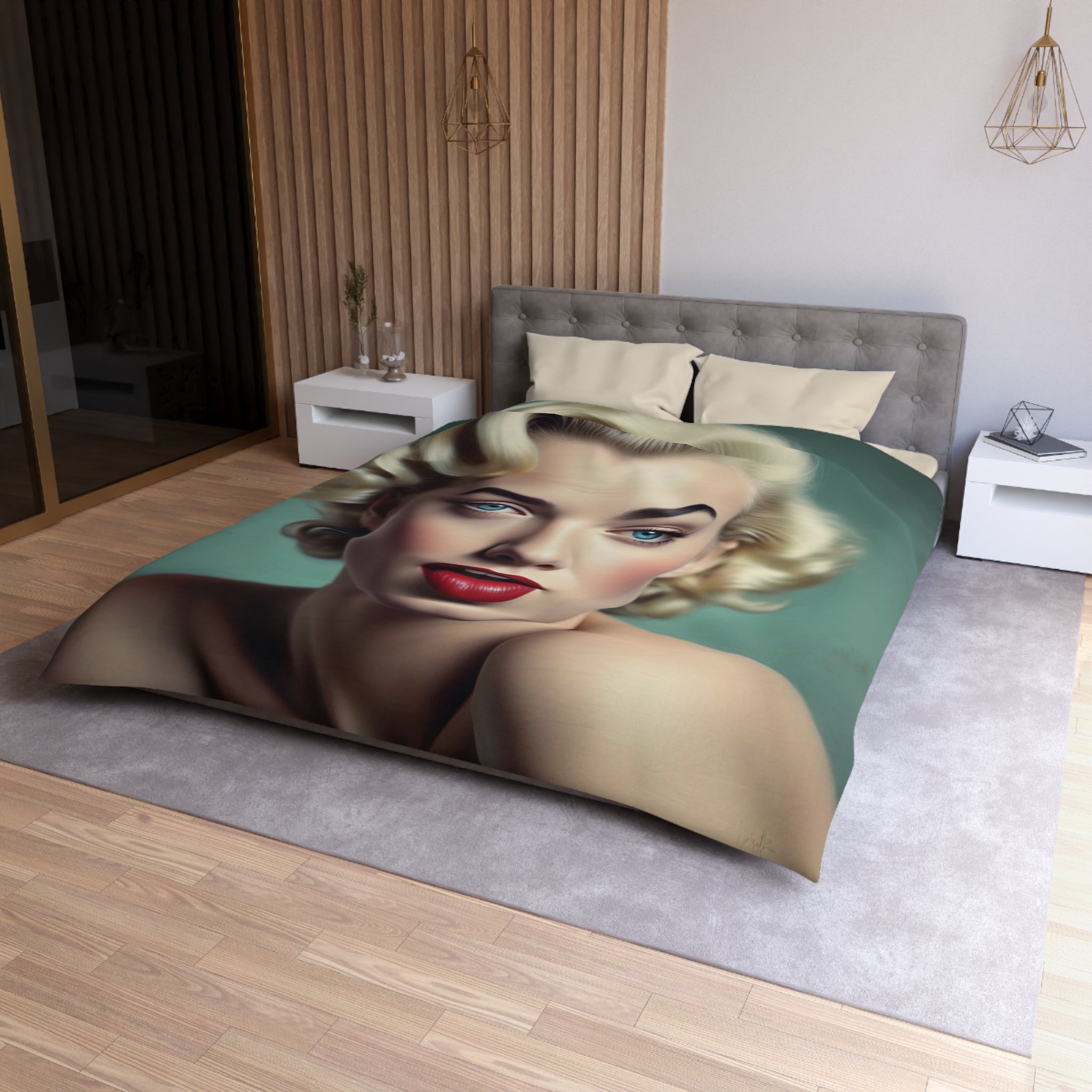 Vintage Glamour Microfiber Duvet Cover - Elegant Retro Chic Bedroom Decor