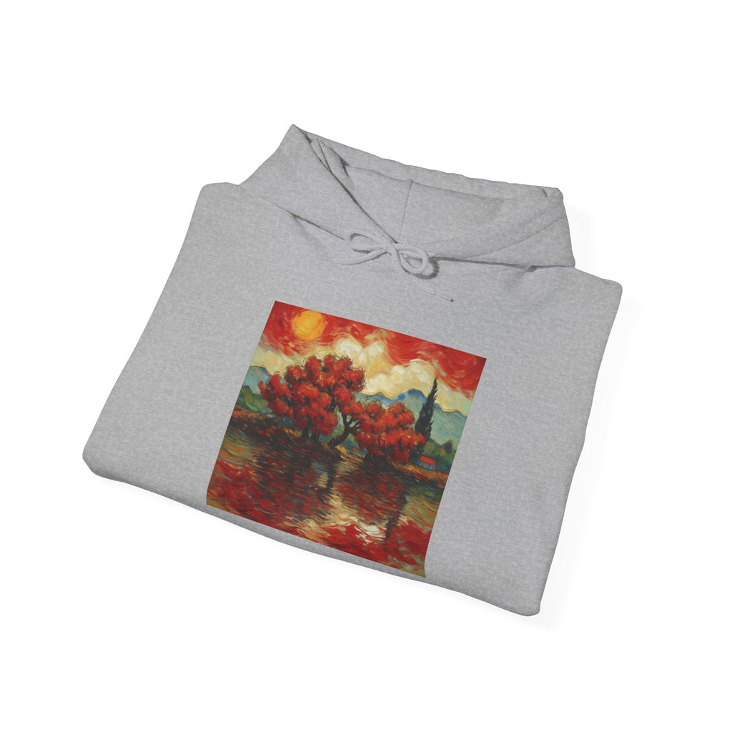Artistic Landscape Hoodie - Cozy Heavy Blend Sweatshirt with Vibrant Nature Design
