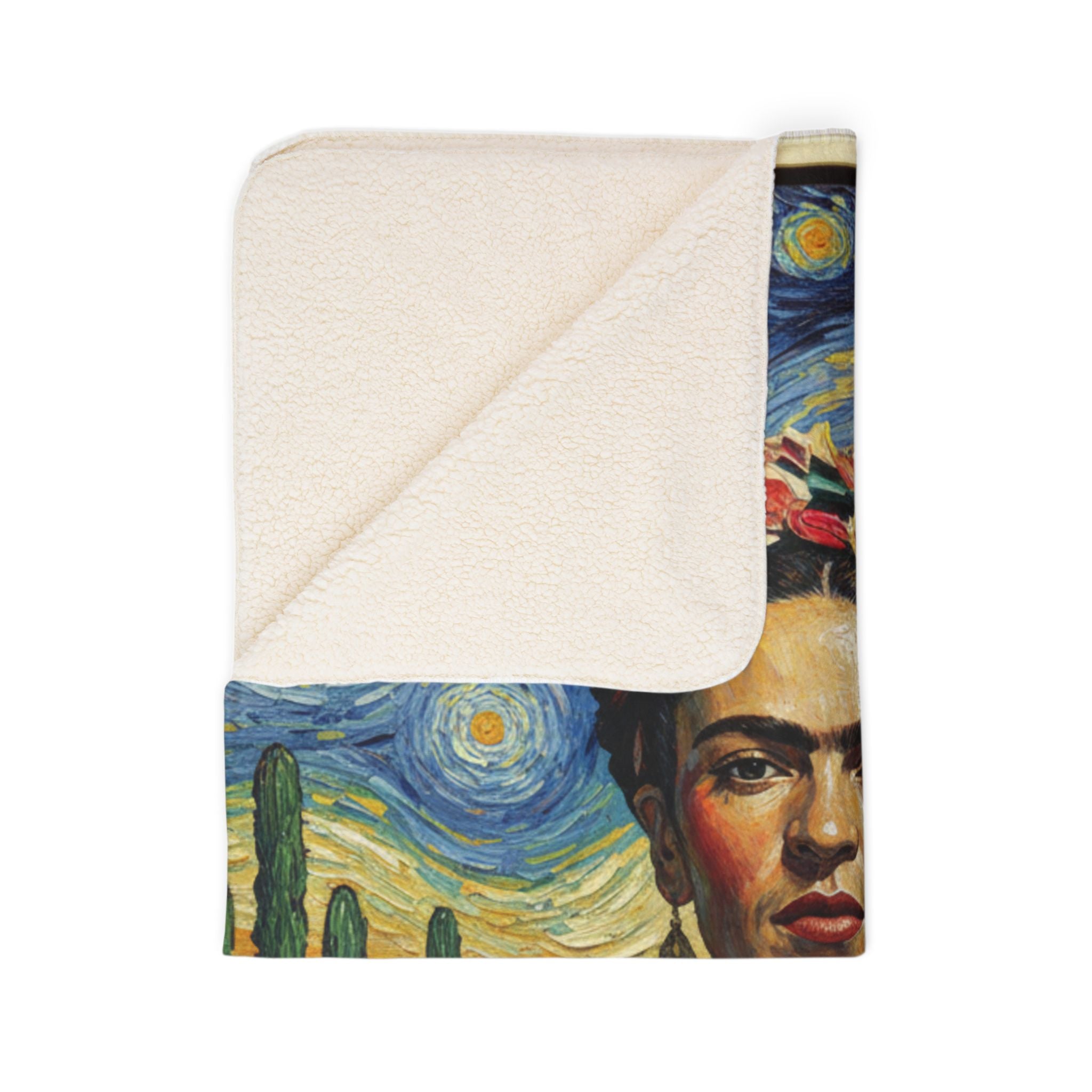 Frida Kahlo Starry Night Sherpa Blanket — Artistic Mexican Portrait Throw