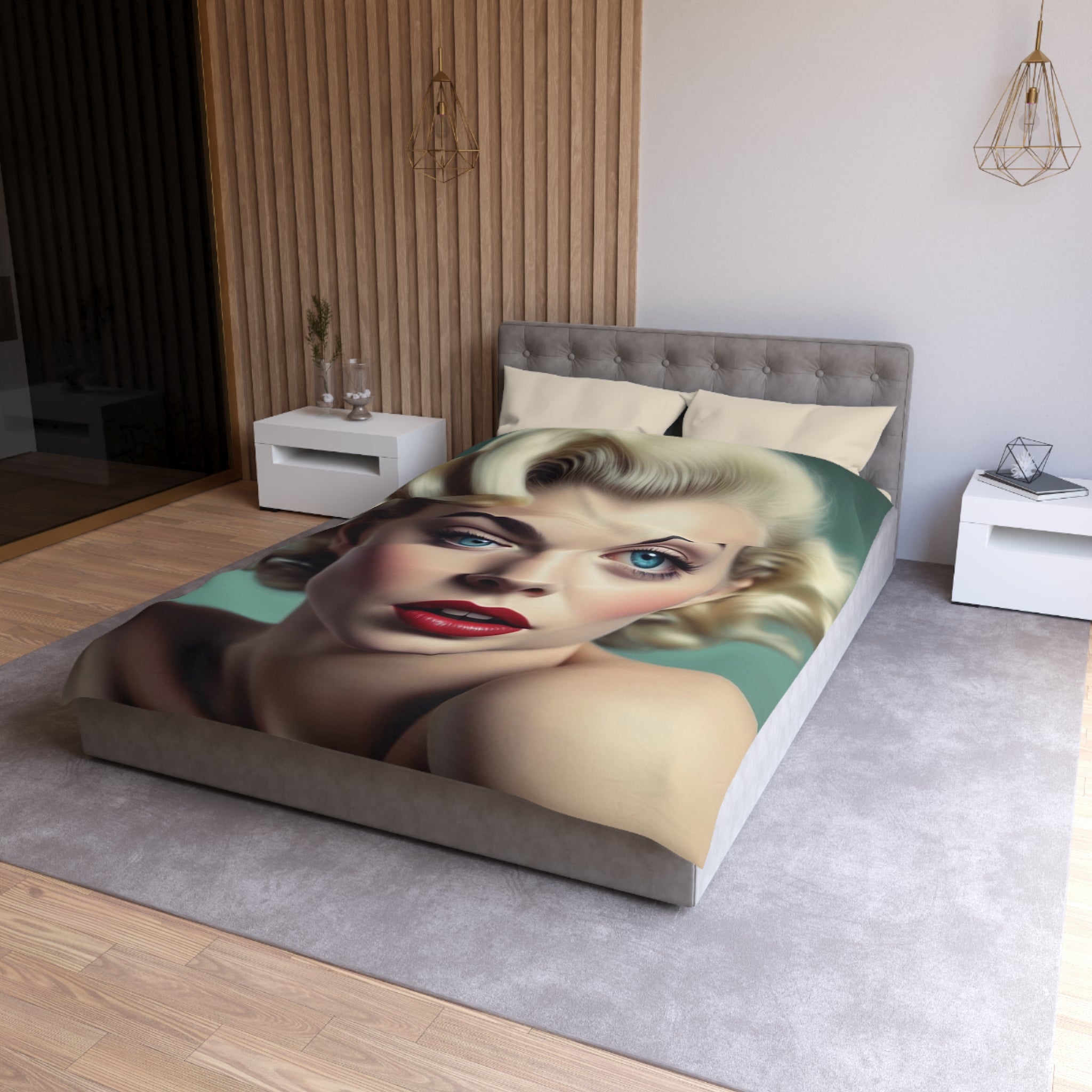 Vintage Glamour Microfiber Duvet Cover - Elegant Retro Chic Bedroom Decor