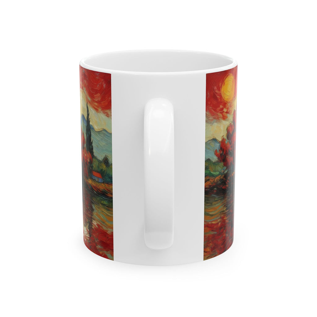 Red Autumn Landscape Ceramic Mug — Scenic Sunset Art Coffee Cup (11oz, 15oz)