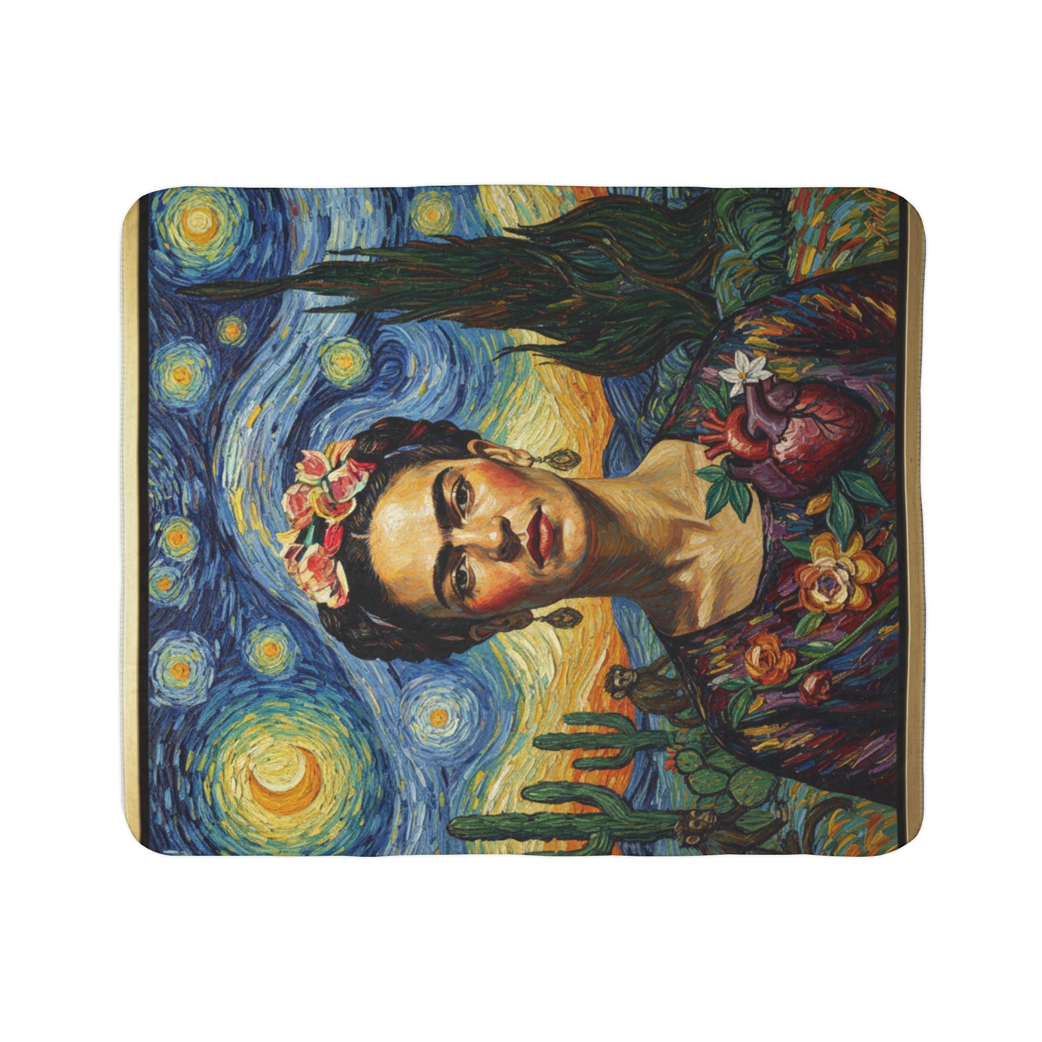 Frida Kahlo Starry Night Sherpa Blanket — Artistic Mexican Portrait Throw