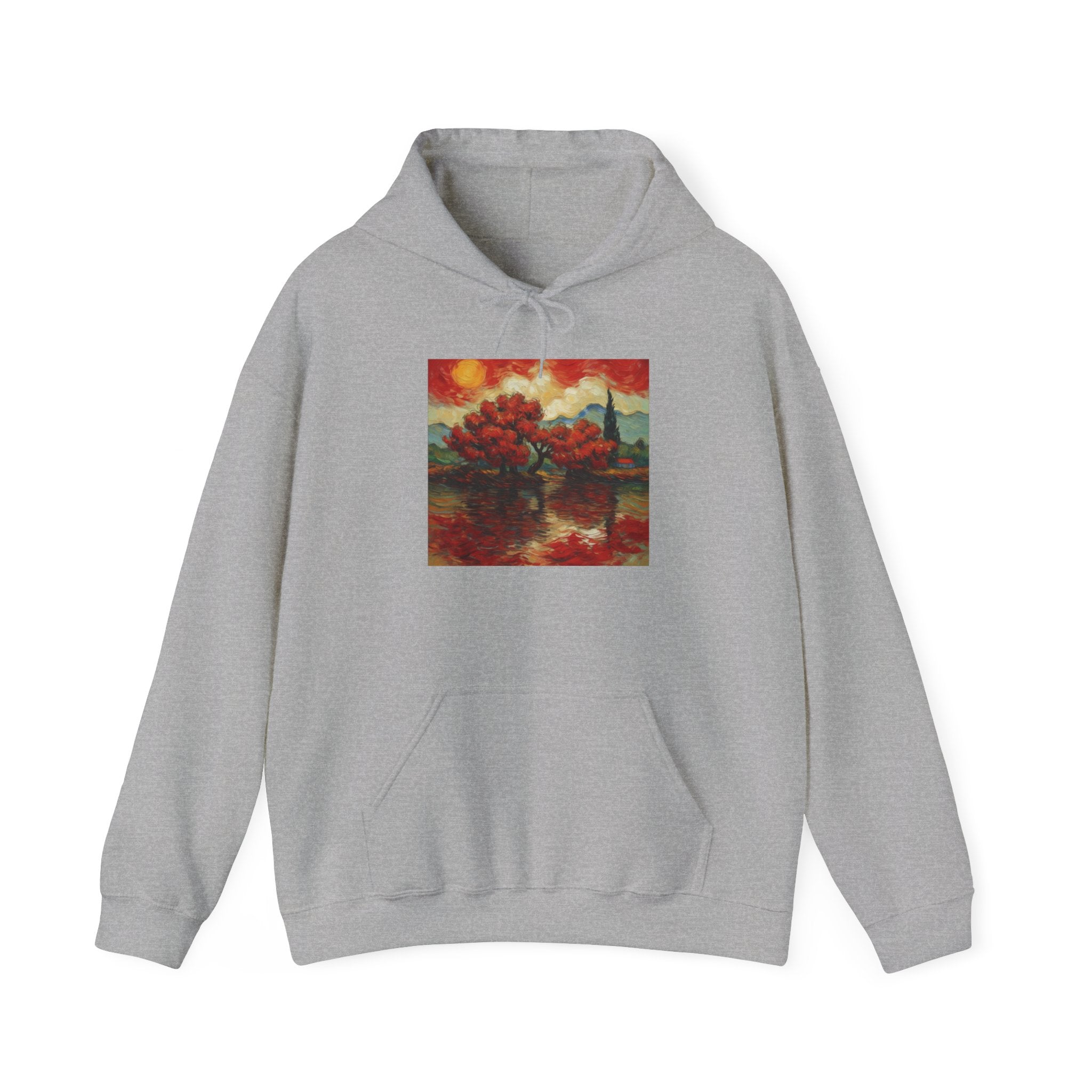 Artistic Landscape Hoodie - Cozy Heavy Blend Sweatshirt with Vibrant Nature Design